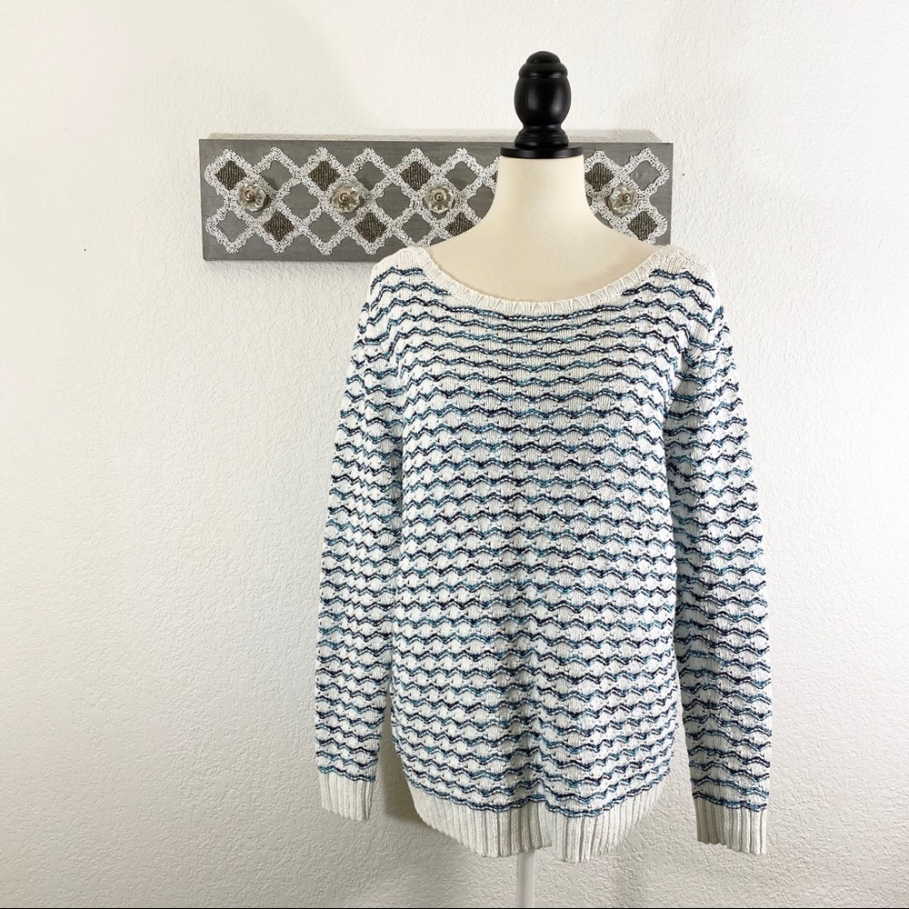 Chunky Knit Sweater Metallic Stripe, XL - Picture 1 of 9